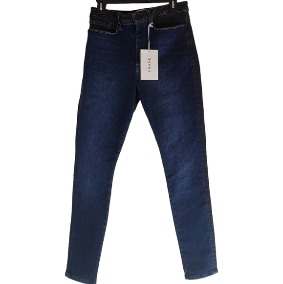 Frame Le One Colorblock Skinny Fit Jeans in Blue/Black 2 NWT - Picture 1 of 8